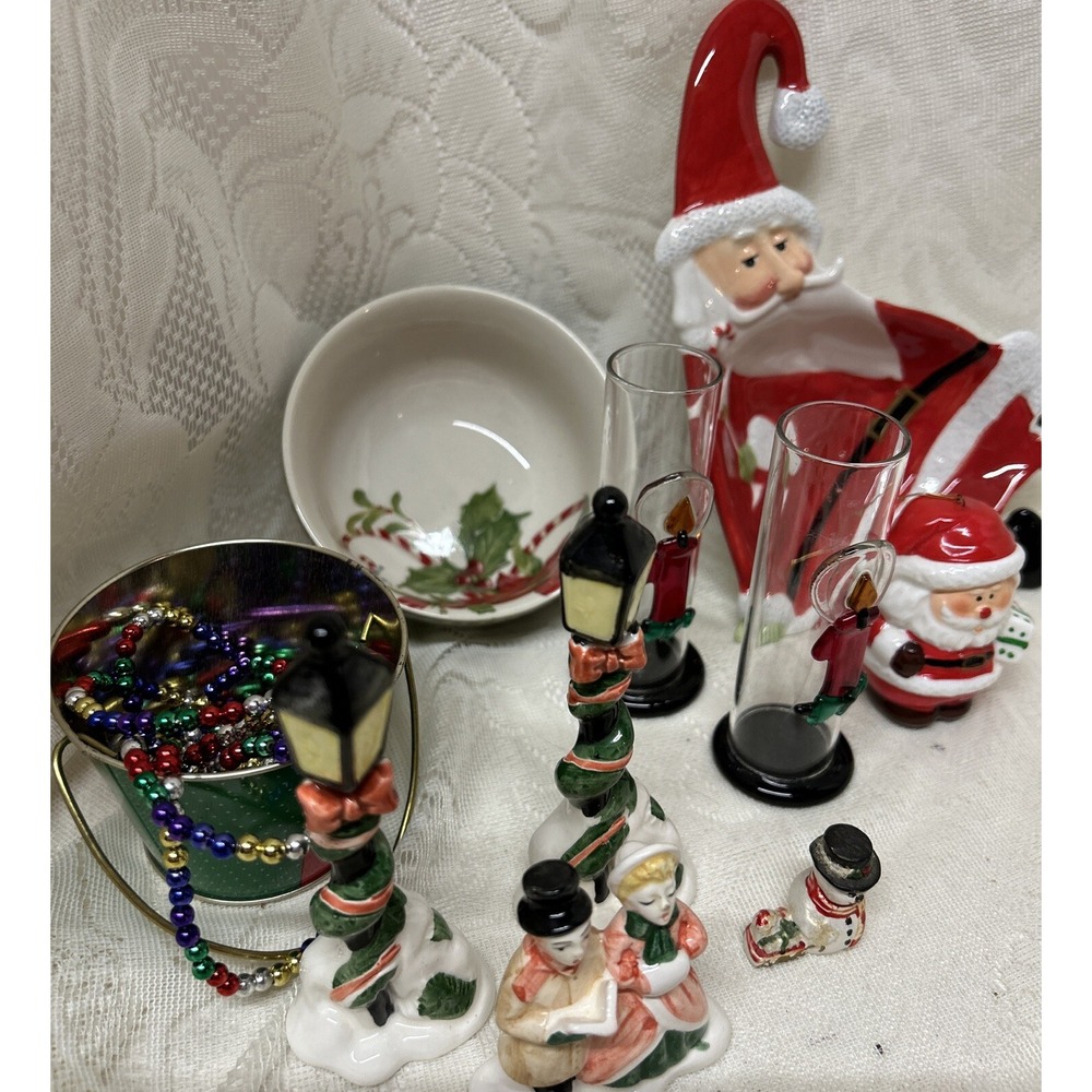 Vintage 1980s Christmas Lot Ornaments Decorations Glass Figurines Bowls #4